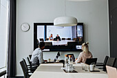 Video conference during business meeting