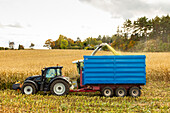 Traktor auf einem Feld während der Ernte