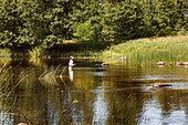 Person fishing in lake