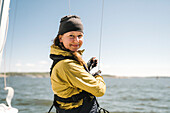 Portrait of smiling woman on boat