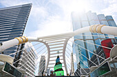 Low angle view of bridge and modern office buildings