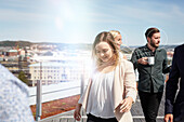 Business people having coffee break on rooftop