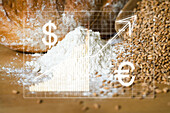 Finanzdiagramm und Getreidebrot und Mehl