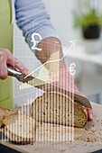 Financial chart and man slicing bread