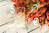 Financial chart and heap of lobsters