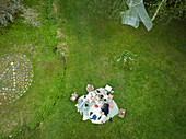 Drone view of people having picnic