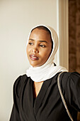 Portrait of woman wearing headscarf