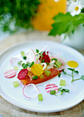 Räucherlachs-Carpaccio mit Regenbogen-Rüben-Salat