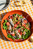 Salad of Portuguese Sardines with Roast Tomatoes and Fresh Spinach