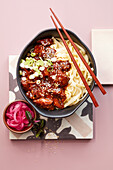Vegan sesame soy 'chicken' with noodles