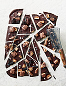 Chocolate bark with black licorice and sweets for Halloween
