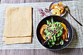 Caramelized apple and pumpkin salad with walnuts