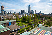 View of Rotterdam, Netherlands from a rooftop garden