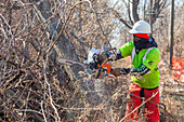 Construction of Detroit Hiking-Biking Trail, USA