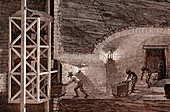 Loading coal into lift, 19th century illustration