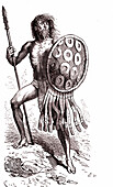 Prehistoric warrior, 19th century illustration