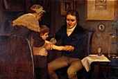 Edward Jenner performing first vaccination, illustration