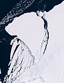 A81 iceberg calving from Brunt Ice Shelf, satellite image