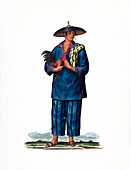 Filipino man wearing salakot, 19th century illustration