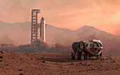 Artwork of SpaceX's Starship on Mars