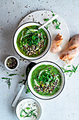 Green soup with seeds