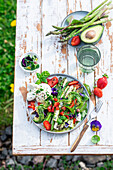 Strawberry asparagus salad with burrata