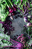 Purple and green vegetables frame
