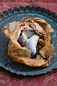 Langoustines with gilthead cooked in parchment paper