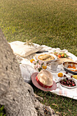 Picknick mit Obst und Pfannkuchen (Apulien, Italien)