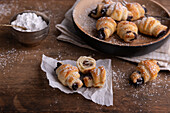 Mini vegan pastry croissants with coconut-chocolate filling