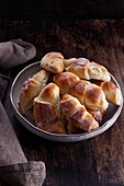 Baked yeast croissants with apple filling