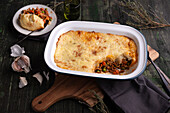 Shepherd's Pie with vegan meat substitute made from pea protein