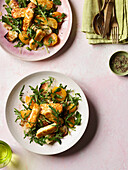 Honey-fried halloumi with apricot and mint