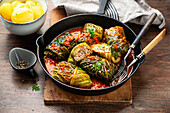 Beef stuffed cabbage rolls in tomato sauce