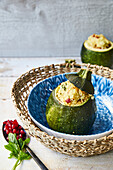 Stuffed round zucchini with couscous