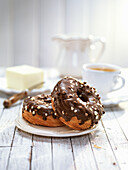 Croissant doughnuts with chocolate frosting