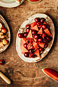 Fruit salad with cherries and watermelon