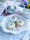 Easter cake with icing and sugar eggs