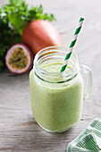 Kale and mango smoothie with passion fruit