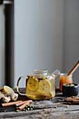Winter tea with lemon cunamon cardamom coriander cloves honey and ginger