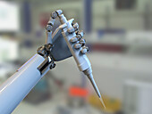 Humanoid robot working in laboratory, conceptual illustration