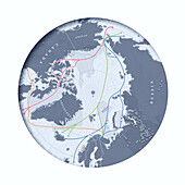 Arctic trade routes and resources, map