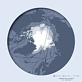 Arctic trade routes and projected ice coverage, map