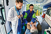 Patient being treated in the back of an ambulance