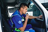 Paramedic using radio