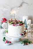 Cranberry and coconut cake with sparkler