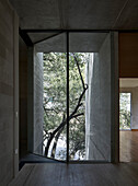 Hallway with wooden floor and glass door