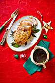 Roast turkey with gravy at Christmas