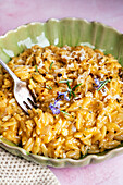 Creamy orzo with browned rosemary butter