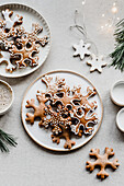 Gingerbread snowflake cookies with icing